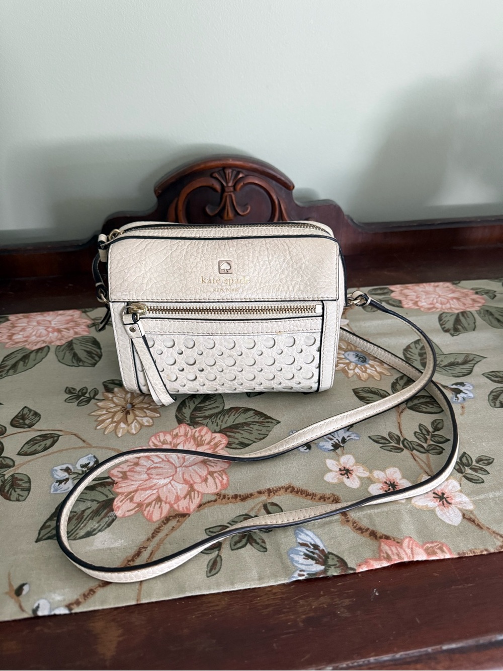 kate spade Ivory Pebbled Leather Crossbody with Studded Front